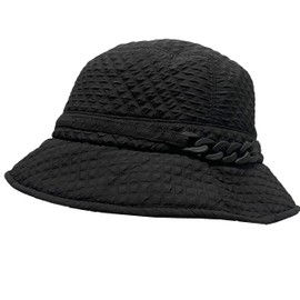 Foldable Water Repellent Quilted Rain Hat w/Adjustable Drawstring, Bucket Cap (CL6029 Black)
