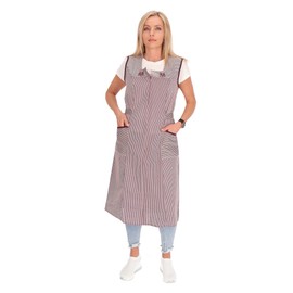Zip Gown Striped House Dress Cotton Apron Cooking Apron, bordeaux