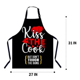 Xuwenz Kiss The Cook Kitchen Apron for Women Men, Adjustable Apron Chef Bakers Apron Cooking Apron Cooking Baking Gardening, 31 X 27 Inch
