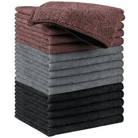 HIDMD Microfibre Cleaning Cloth, Microfiber Reusable Cleaning Cloths Washable Cloth, Pack of 15, Grey Black Brown, 30cm x 30cm
