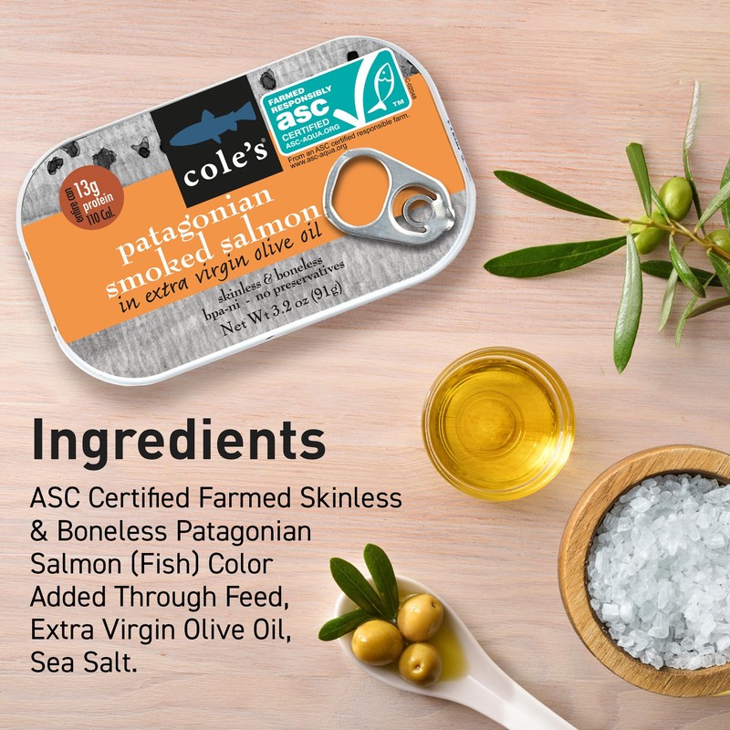 COLE'S SEAFOOD - Hand Packed Smoked Salmon in Olive Oil,