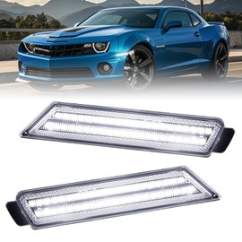 Nrgedzam 2PCS LED Side Marker Lights Front Side Marker Light For 2010-2015 Chevy Camaro, Clear Lens (White)