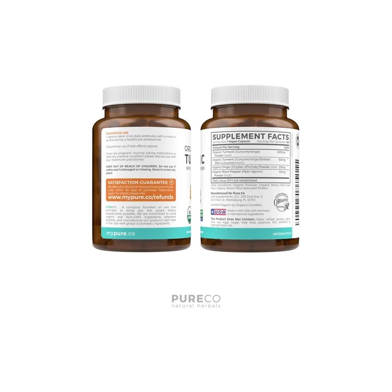 Pure Co Cúrcuma Orgánica Con Jengibre Y Pimienta Negra