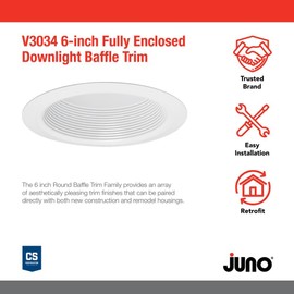 Juno VuLite 6" Recessed Light Trim, Air-Loc and Wet Rated Recessed Lighting Trim for New Construction and Remodel, Fully Enclosed Downlight Baffle Trim, Fits IC23, IC22, IC22R Can Light Housings