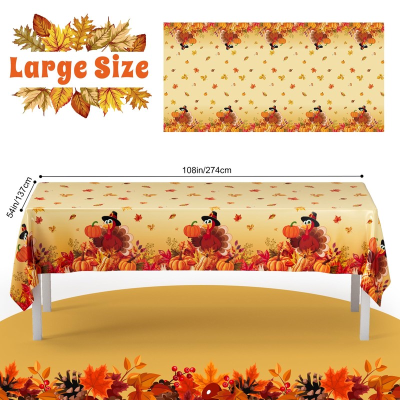 Bonropin 3PCS Thanksgiving Tablecloth,Fall Tablecloth Rectangle Thanksgiving Disposable Tablecloth Plastic
