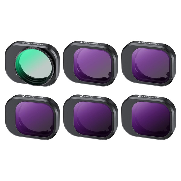K&F Concept Mini 4 Pro ND Filter Set, Polarising Filter, 6 Pieces CPL, ND8, ND16, ND32, ND64, ND128 Filter Compatible with DJI Mini 4 Pro (Aluminium Version)