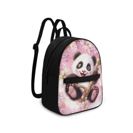 HUGS IDEA Cute Panda Backpack Purse for Women Cherry Blossom Mini Backpacks for School Water-Resistant Small Back Pack Shoulder Bag for Travel Vacation Daypack Backpack