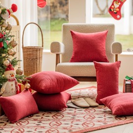 Home Brilliant Red Cushion Covers Set of 4 Soft Linen Cushions Cover 45cm x 45cm for Bed Sofa Chair Car, Burgundy, 45x45 cm, 18 inch, 4 Pieces