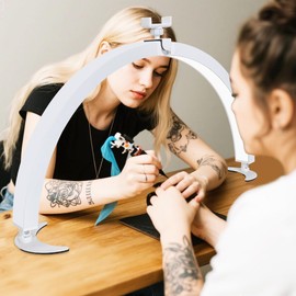 29in Half Moon Light for Nail Desk, Foldable Nail Light for Desk, Large LED Desk Lamp Professional Lash Lamp Adjustable Brightness with Phone Holder for Manicure,Drawing,Craft,Makeup,Tattoo(White 1)