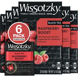 Wissotzky Raspberry Boost Black Tea (6 Pack - 120 Tea Bags) | Bold Berry Tea | Antioxidant Rich | Fruity Black Tea Bags