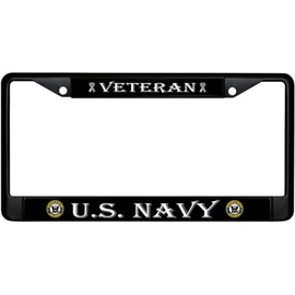 Patriotic Car Accessory License Plate Frame - Standart Cars USA Stainless Steel Tag Frame for Front and Rear - License Plate Frame US Navy Veteran - Metal Plate Frame with Screws 6 x 12.25 inches
