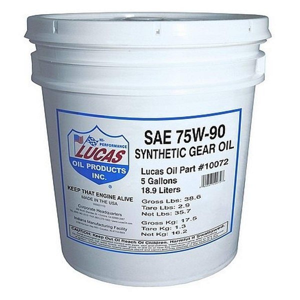 LUCAS OIL 10072 SAE 75W-90 Synthetic Transmission and Differential Lube - 5 Gallon Pail