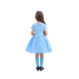 Rabtero Girls 50s Dress, Girls Special Occasion Dress, Easter Dress Costume for Girls, Polka Dot Dress with Headband, Glasses and Socks for Toddlers 3T-4T, Small, Blue