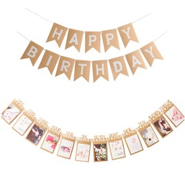 Happy Birthday Garland Banner Kraft Paper + Baby Garland 12 Months 1st Year Photo Banner 1st Garland Birthday for Girls Boys Birthday Decoration Banner Garland Kraft Paper