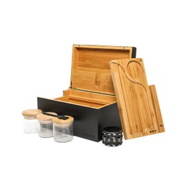 ARRAWIS Large Bamboo Storage Box with Removable Tray Kit - Elegant Decorative Box Set, Glass Jars, and Accessories for Wooden Storage and Leisure Enthusiasts | Special Birthday Gift