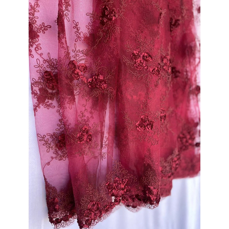 Nice Dark Red Mesh Scalloped Lace French design embroidery Fabric