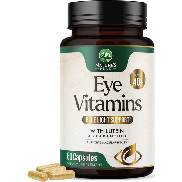 Eye Vitamins with Lutein, Zeaxanthin, Bilberry & Zinc, Supports Eye Strain, Vision Health & Dryness for Adults with Vitamins C & E, Non-GMO, Vegan Eye Vitamin & Mineral Supplement - 60 Capsules