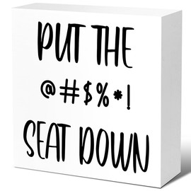 Funny Barthroom Wood Block Signs,Put the Seat Down Wooden Box Sign for Barthroom Shelf Toilet Tabletop Desk Decor,Humorous Barthroom Sign Decor V563