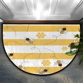Pardick Half Round Door Mat Cute Bee Anti-Slip Semi Circle Rug 24X36 Indoor Door Mat Half Moon Bath Mat, Washable Decorative Floor Mat for Kitchen Bathroom Hearth Fireplace