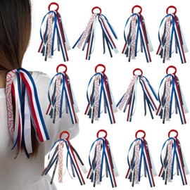 12 Pcs Baseball Accessories Scrunchies Ribbon Ponytail Holder Elastic Hair Ties Bands Party Games Gifts For Mom Women Teen Girls (Blue)