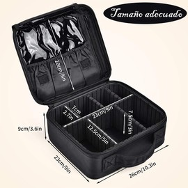 Estuche de Maquillaje de Viaje Portátil Profesional, Bolsa de Cosméticos Impermeable con Divisor Ajustable Adecuada para Cosméticos, Cepillo de Maquillaje（Negro）