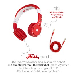tonies Headphones, Adjustable & Foldable Children's Headphones with Volume Limiter, Over-Ear Headphones with Cable and Padded Headbands, Red
