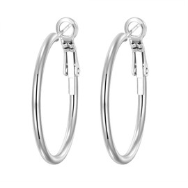 PICKBEAU Silver Dangle Hoop Earrings for Women, 14K White Gold Plated Stainless Steel Earrings Drop Hypoallergenic Hoops Earrings(30mm)