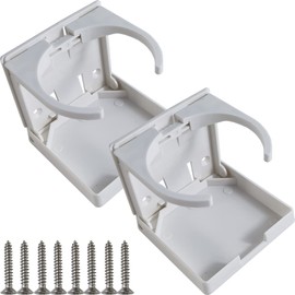 TIHOOD 2PCS Adjustable Folding Drink Holder/Adjustable Cup Holder for Marine/Boat/Caravan/Car/Trucks/RVs/Vans (White)