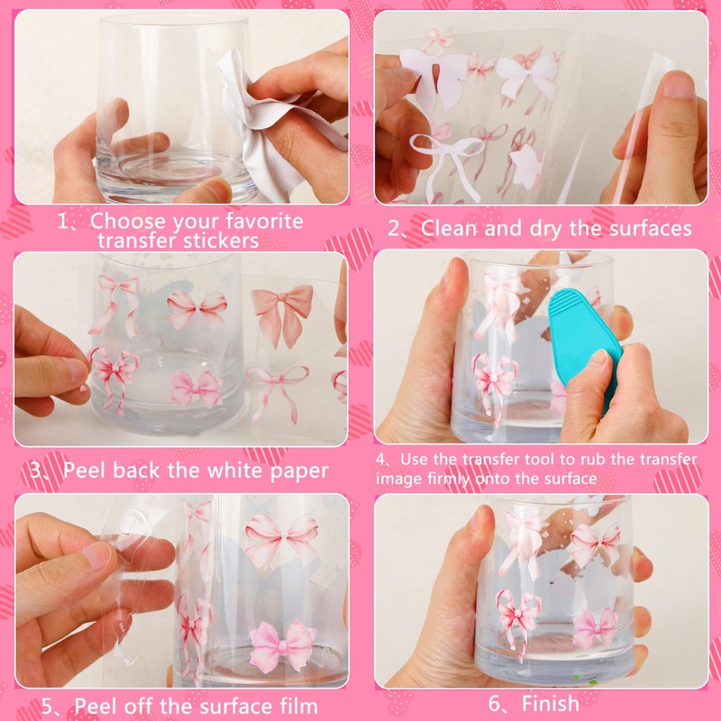 8 Sheets Bow Theme UV DTF Cup Wrap Transfer for