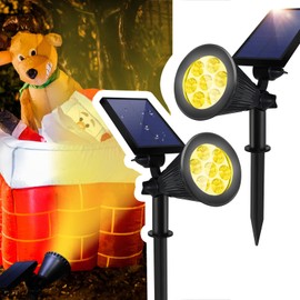 Solar Spotlights Outdoor Christmas, Bright 7 LED Solar Lights Landscape Dusk-to-Dawn Waterproof Flag Pole Light Garden Yard Light, 2-in-1 Adjustable Solar Powered Spot Light for Pathway(2 Pack,Yellow)
