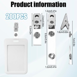 200pcs Badge Clips with Clear PVC Straps ID Holder Clip for Badge Holders Name Tags with Clips with Double Holes Name tag Clip for Badges Holders Replacement Office Supplies,Work,ID Cards