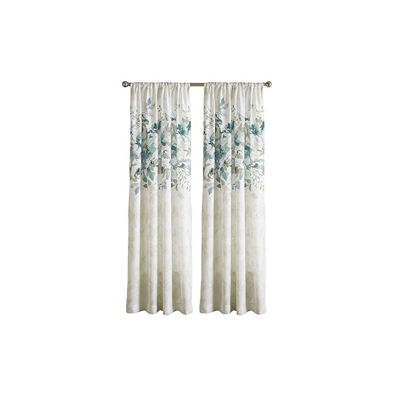 CHF Watercolor Floral Print Single Curtain Panel - Flip Over