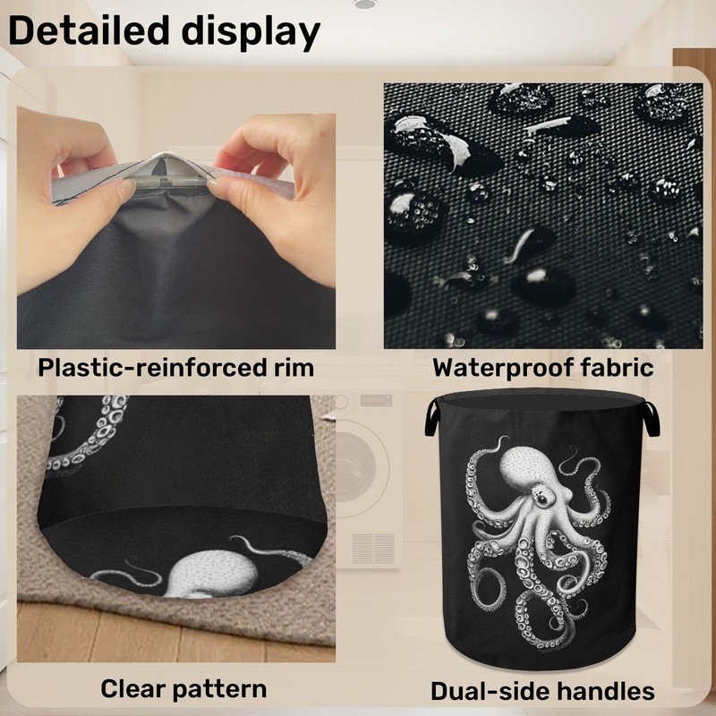 Black Octopus Laundry Basket - Heavy Duty 60L Dirty Clothes