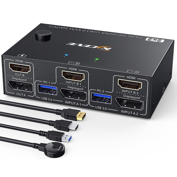 USB 3.0 Dual Monitor KVM Switch HDMI+Displayport 4K@60Hz,2K@120Hz,MLEEDA 2 Monitors
