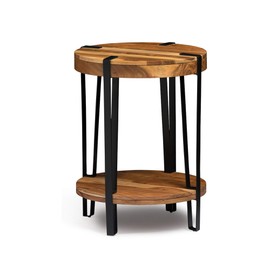 Alaterre Furniture Ryegate Natural Solid Wood with Metal Round End Table, Live Edge