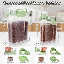 LEAWALK 8-12 LBS Cat Dog Pet Food Storage Container, Plastic Dispenser Upgraded Large Nozzle, BPA-free, With Sealed Clasps, Measuring Cup and Handle, Easy to Clean and Carry -2 Packs Leaf Green