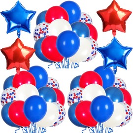 Blue Red White Decoration, 64Pcs Blue Red White Balloons Blue Red Foil Balloons Confetti Balloons for Baseball Theme Party Baby Shower 4th of July Independence Day Americian Flag Decorations