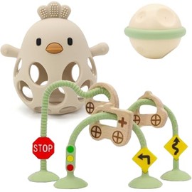 Baby Teething Toy, Silicone Hollow Chicken Teething Toys, Soft Chew Toys for Sucking Needs, Baby High Chair Suction Cup Toys for Babies, Beige