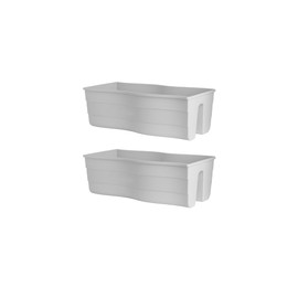 United Frames and Products “Ridge Rail” Long Rectangular Flower Pot, Plant Window Box- Indoor/Outdoor Hanging Rail Planter – Patio, Deck, Balcony, Garden 2 Pack (White)