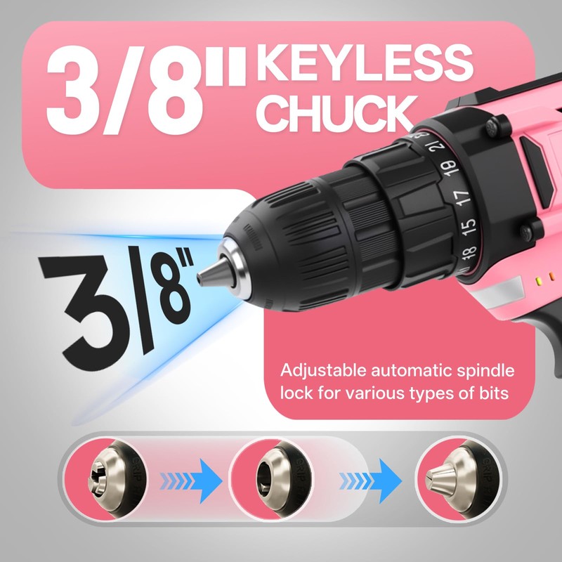 COMOWARE 20V Cordless Drill Set, 171Pcs Pink Home Tool Set