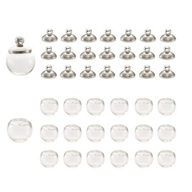 Craftdady 22pcs 10mm Empty Clear Glass Globe Beads Hollow Dome Wish Bottles with 20pcs Platinum Brass Bails Set
