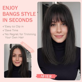 Hairro 100% Human Hair Toppers with Bangs, 360° Cover 3D Clips on Thin Hairpieces for Women, 3.15"x4.33" Silk Base Lightweight for High Hairline/Covering Greyish Hair on Top, 10 Inch Classic Black