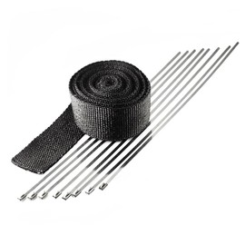BITS4REASONS - Black Coloured Woven Exhaust Heat Wrap 5m Roll, 50mm Wide (2") With Stainless Steel Ties. Temperature Tolerance Up To 800°C. Ideal For Exhaust Manifolds & Exhaust Pipe Sections.