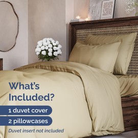 3-Piece King Size Bedding Duvet Quilt Cover Set with 2 Pillowcases - Hotel Quality - Cooling, Wrinkle-Free, Machine Washable with Zipper & Corner Ties - Super Soft Microfibre-Polyester - Beige