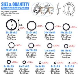 Glarks 320Pcs Carbon Steel Compression Type Wavy Wave Crinkle Spring Washers Assortment Kit