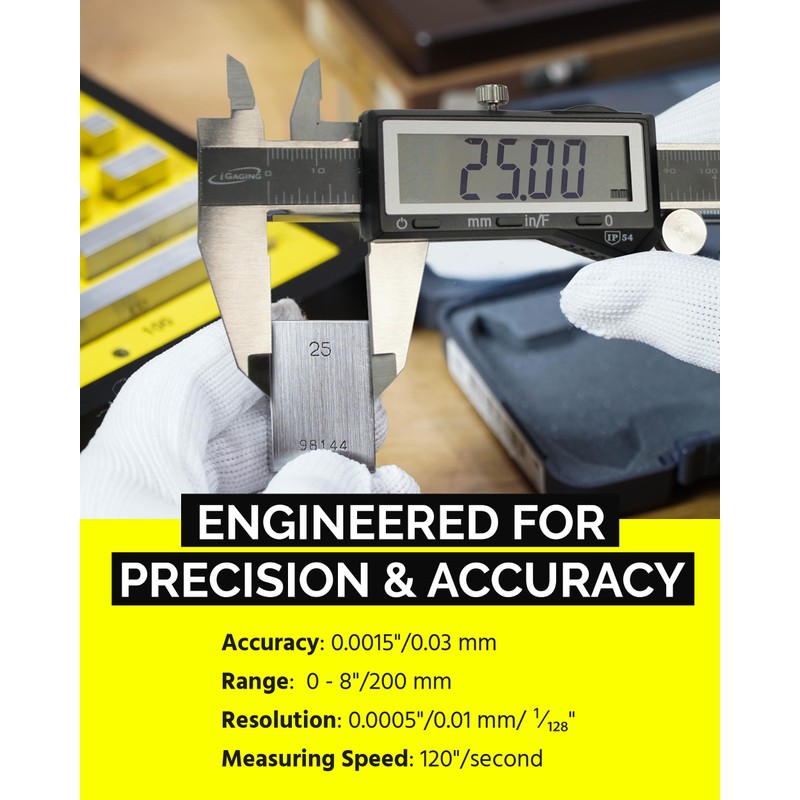 iGAGING EZCal Digital Caliper 0-8"/200 mm - IP54 Electronic Caliper