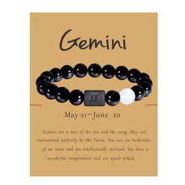 Zodiac Stretch Bracelet Women,8MM Natural Black Onyx Stone Star Sign Jewelry Constellation Horoscope Birth Date Bead Bracelet,Gemini 8mm
