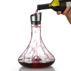 Iceberg Wine Decanter,Red Wine Carafe with Built-in-Aerator,Wine Aerator,Wine Gifts for Christmas,Stainless Steel Pourer Lid,Filter,100% Hand Blown Lead-free Crystal Glass