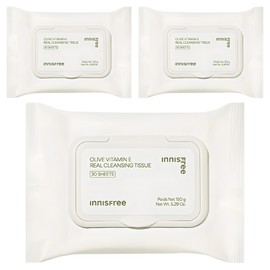 Innisfree Olive Real Cleansing Tissue, 30 sheets, 3 pcs / 이니스프리 올리브 리얼 클렌징 티슈, 30매입, 3개