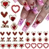 RUNRAYAY 30 pieces heart nail charms, red nail gemstones, 3D